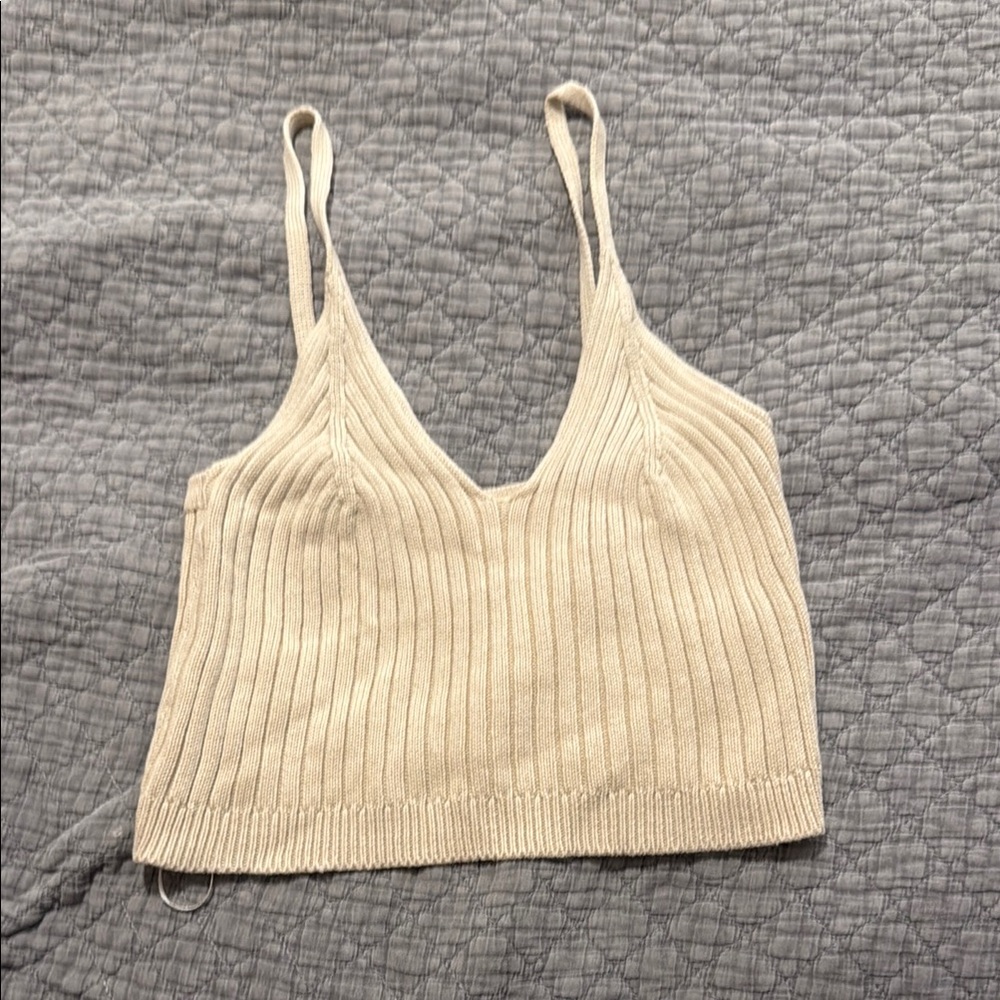 Eesome Tan Ribbed Crop Tank Top